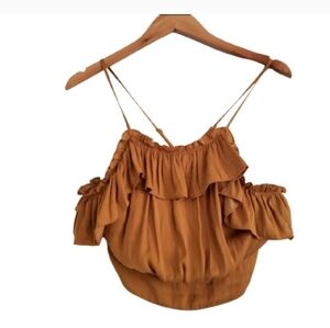 Free People Tan Ruffled Smocked Camisole
